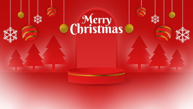 Banner background with 3D podium display with Christmas and New Year themes for product advertising