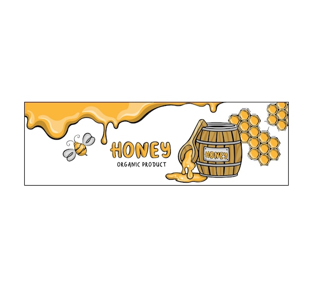 Vector banner barrel of honey with spoon and bee vector