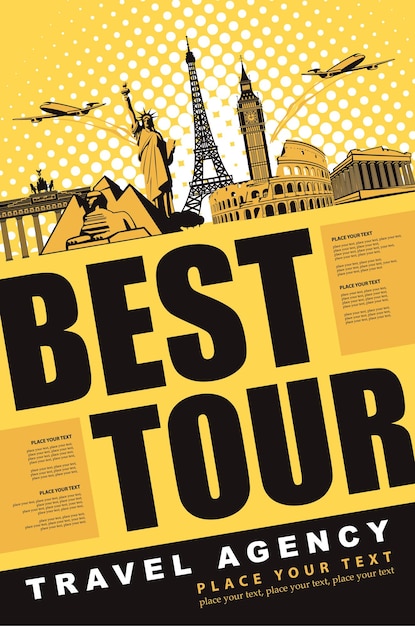 Vettore banner miglior tour per viaggiare con monumenti architettonici