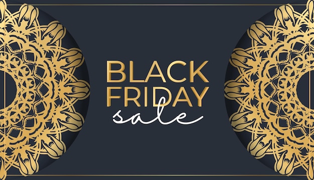 Banner for black friday sales dark blue with vintage gold ornament