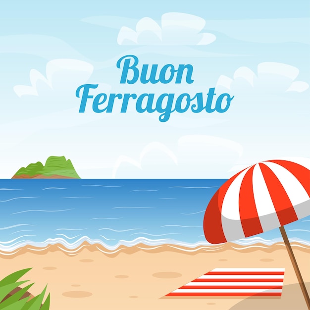 banner buon ferragosto concept with beach