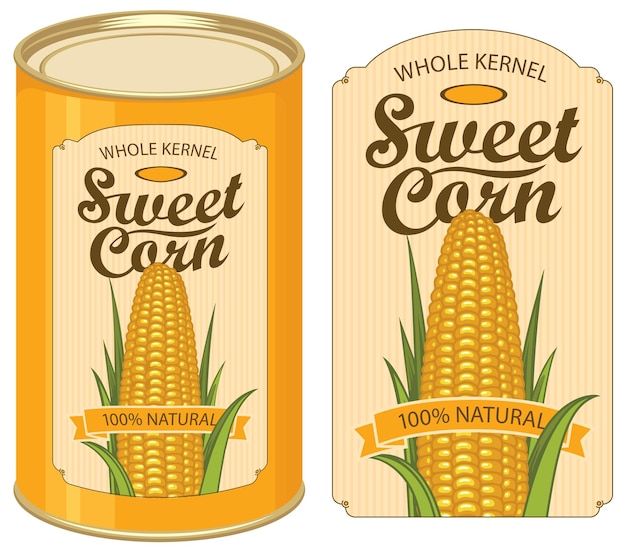 Vector banner for canned sweet corn with label