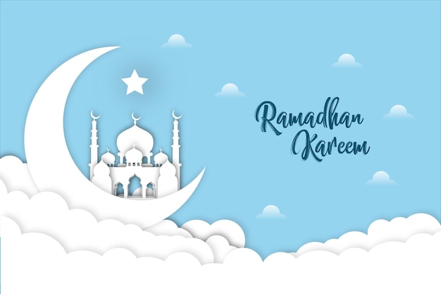 Banner for celebrating ramadhan in papercut style illustration