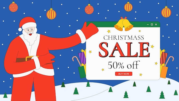 Vector banner christmas sale with santa claus illustration