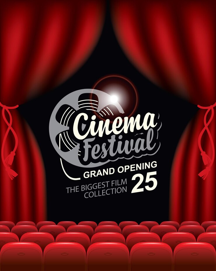 Vector banner for cinema festival with film strip reel