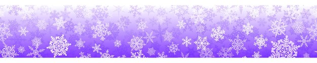 Banner of complex Christmas snowflakes with seamless horizontal repetition, in purple colors. Winter background with falling snow