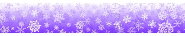 Banner di complessi fiocchi di neve di natale con ripetizione orizzontale senza soluzione di continuità, in colori viola. sfondo invernale con neve che cade