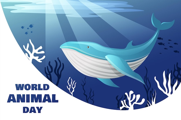 フラット漫画スタイルのバナーコンセプト動物の日この画像は、さまざまな海の動物を紹介しています