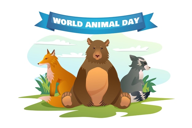 Banner concept animal day in flat cartoon style wild world of nature in this captivating