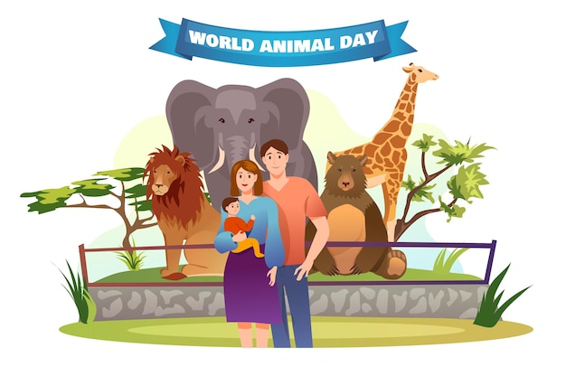 Banner concept dierendag in platte cartoon stijl deze illustratie inspireert verwondering en waardering