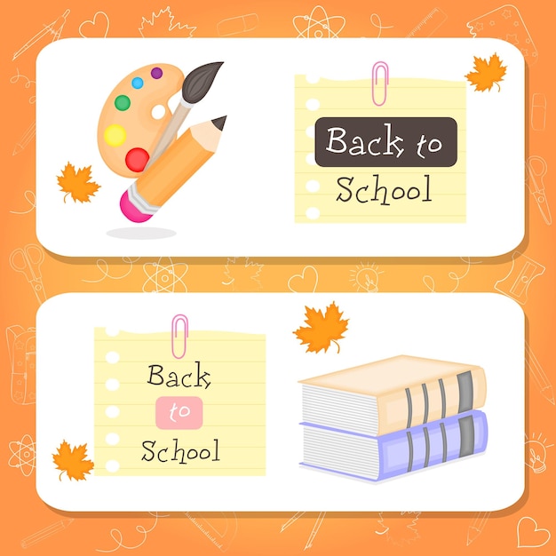 Banner or coupon Back to school colorful design with school supplies vector illustration