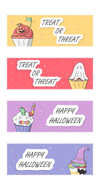 Vector banner cupcake monster sweet cute  horizontal