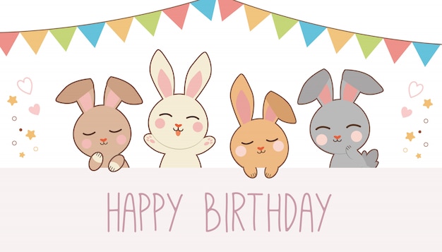 Vector the banner of cute rabbit with happy birth day party.