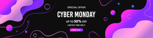 Banner Cyber Monday sale discount Modern background with abstract flowing elements and shapes