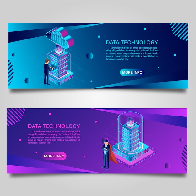 Banner data technology for business isometric design