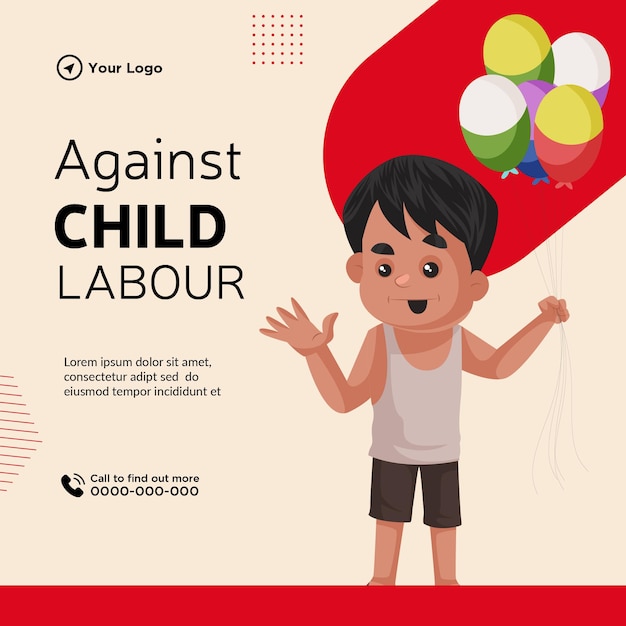 Vector banner design of against child labour cartoon style illustration