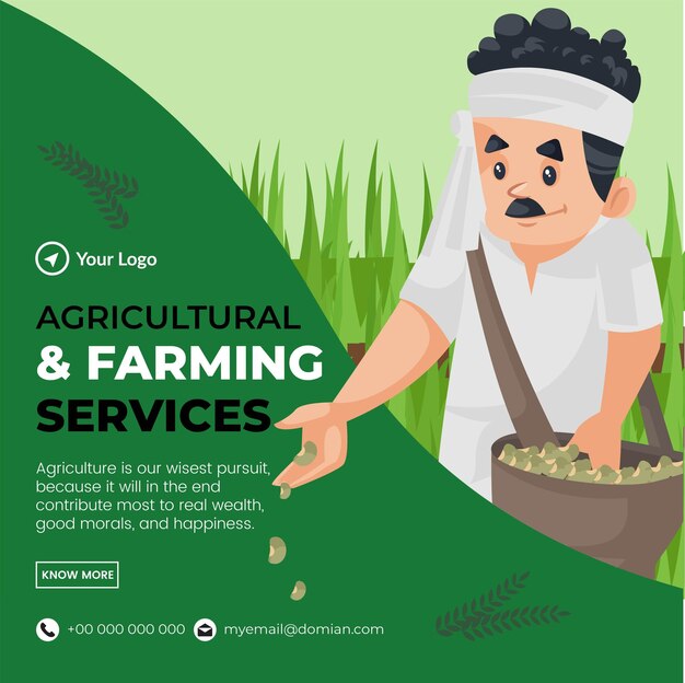 Vector banner design of agricultural and farming services cartoon style template