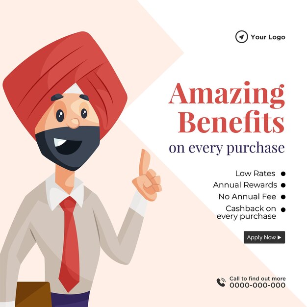 Vector banner design of amazing benefits on every purchase cartoon style template