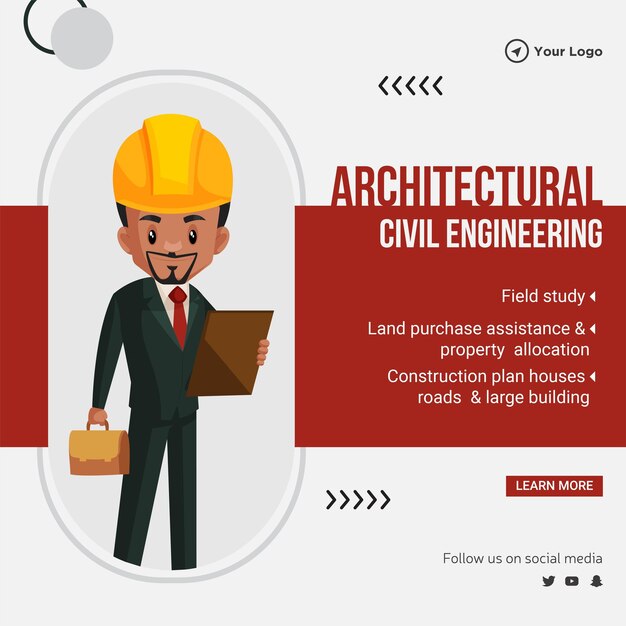 Banner design of architectural civil engineering cartoon style template