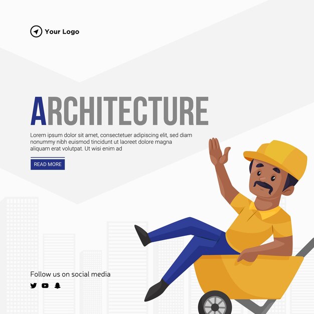 Banner design of architecture cartoon style template