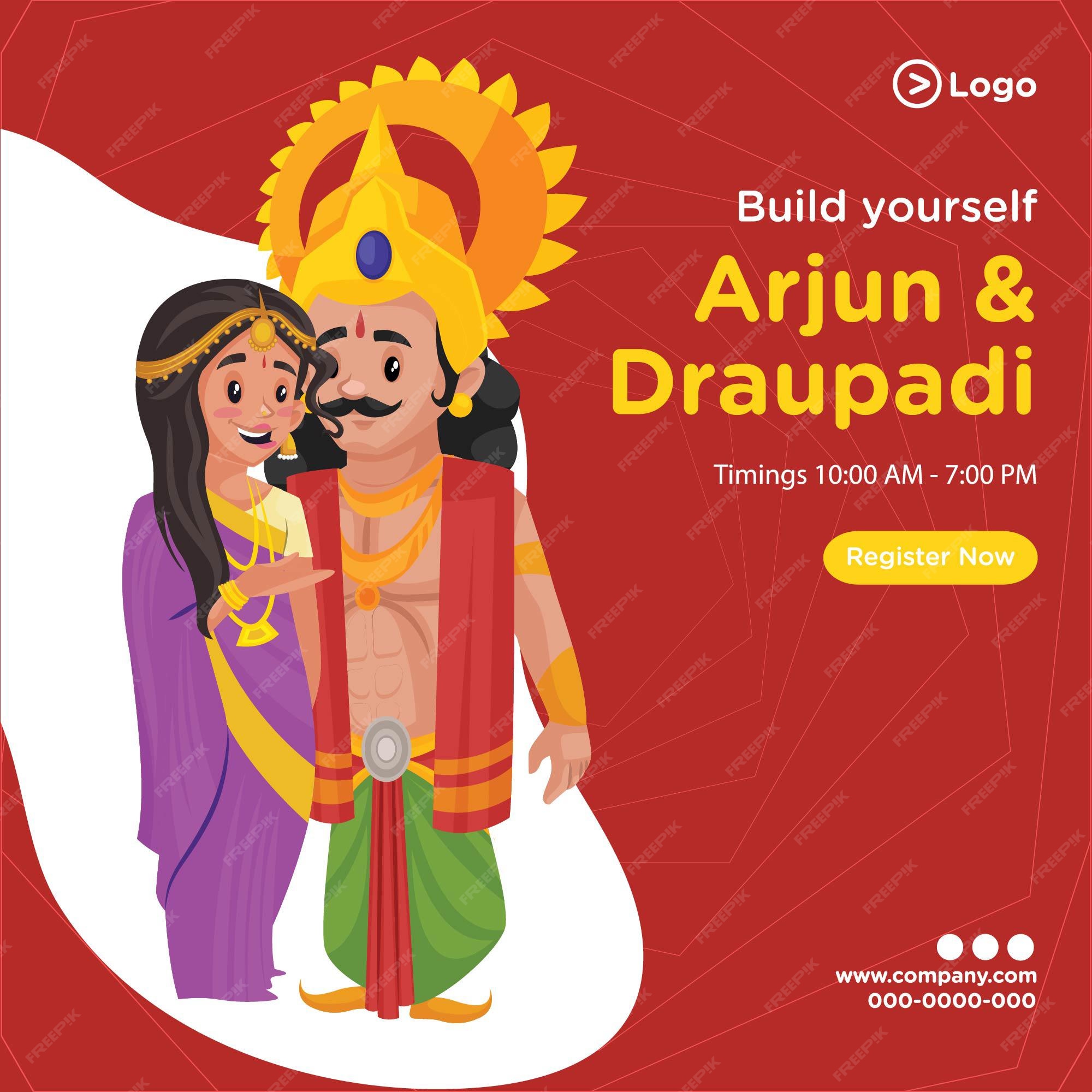 Premium Vector | Banner design of arjun and draupadi cartoon style template Premium Vector | Banner design of arjun and draupadi cartoon style template