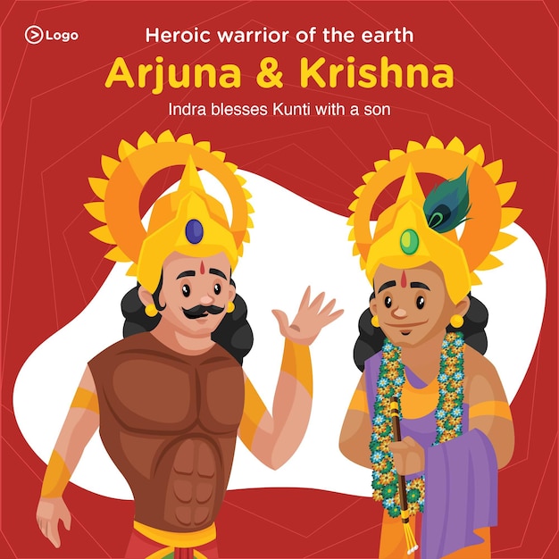 Banner design of arjuna and krishna cartoon style template