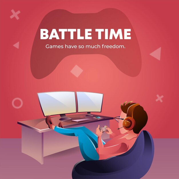 Vector banner design of battle time games have so much freedom template