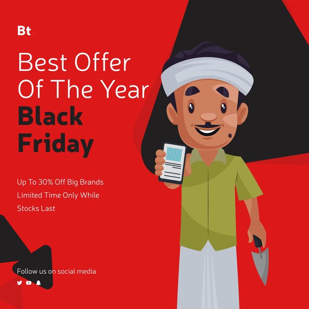 Banner design of best offer of the year black Friday cartoon style template