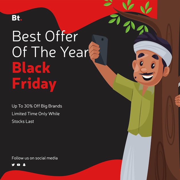 Banner design of best offer of the year black Friday limited time only cartoon style template