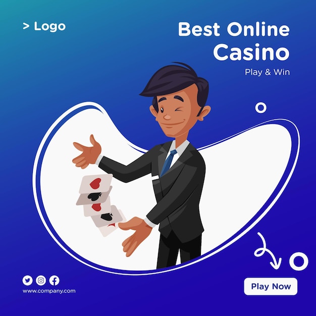 Vector banner design of best online casino cartoon style