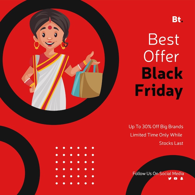 Banner design del modello in stile cartone animato della migliore offerta del black friday