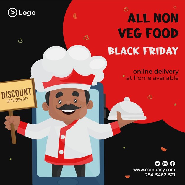 Vettore banner design del modello in stile cartone animato di consegna online del black friday