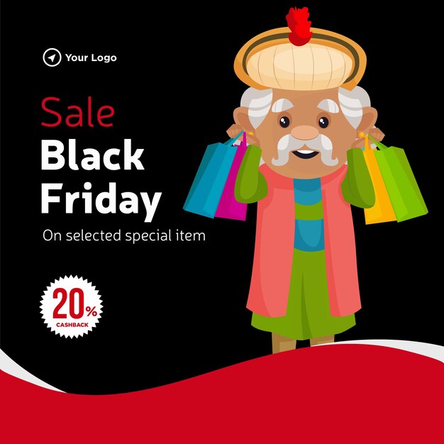 Vettore banner design della vendita del black friday su un modello di oggetto speciale selezionato