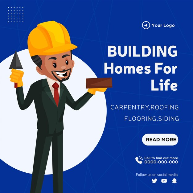 Banner design of building homes for life cartoon style template