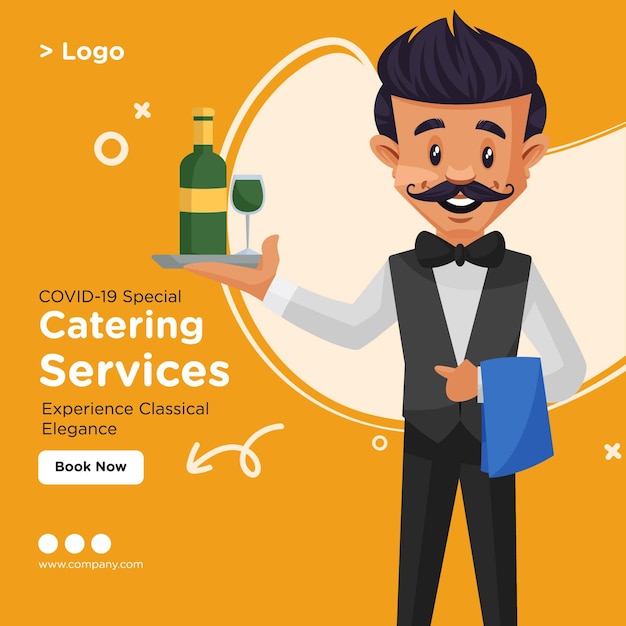 Vector banner design of catering services cartoon style template