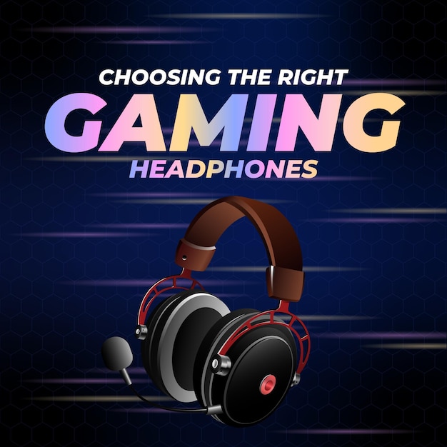 Vector banner design of choosing the right gaming headphones template