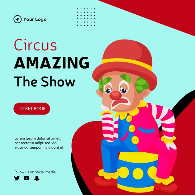 Banner design of circus amazing show cartoon style illustration