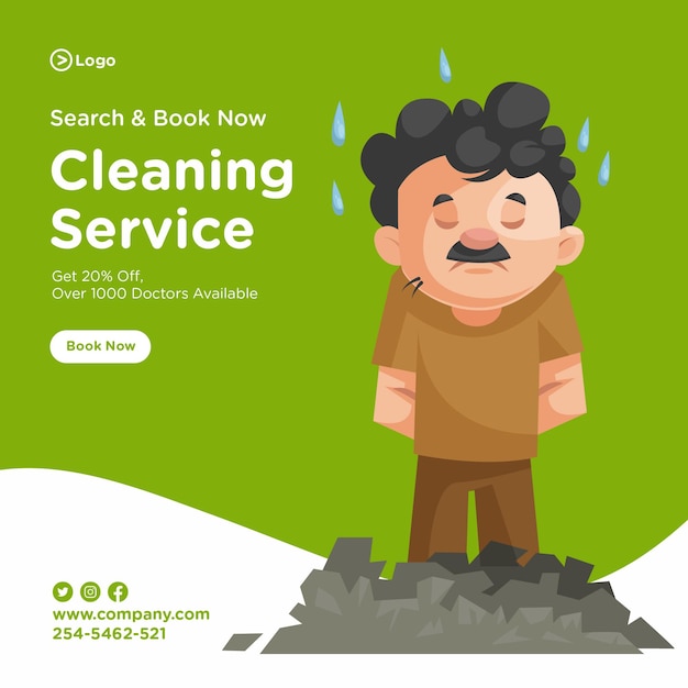 Banner design of cleaning man is tired