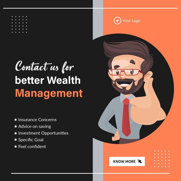 Banner design of contact us for better wealth management template