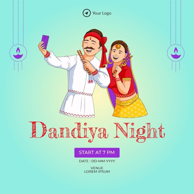 dandiya 밤 인도 축제 템플릿의 배너 디자인