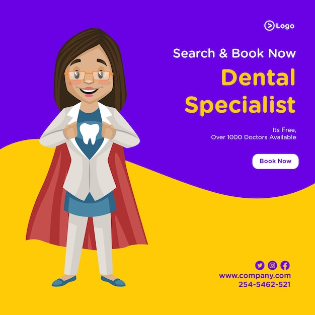 Banner design of dental specialist wearing a cape