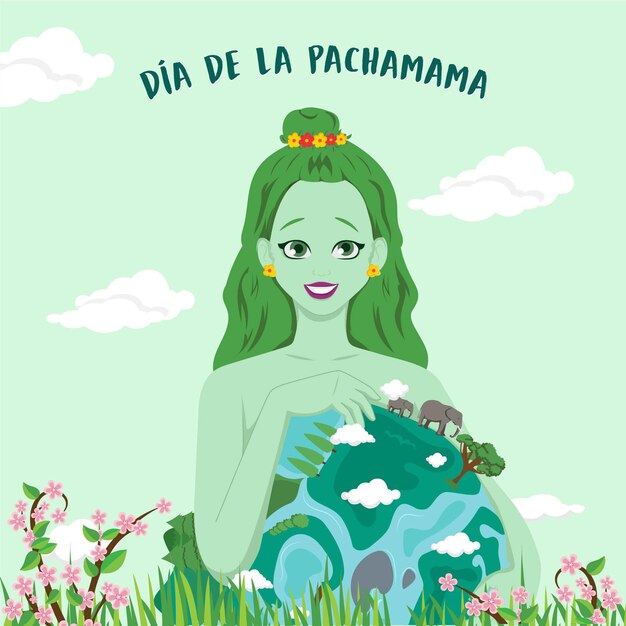 Banner design dell'illustrazione in stile cartone animato dia de la pachamama