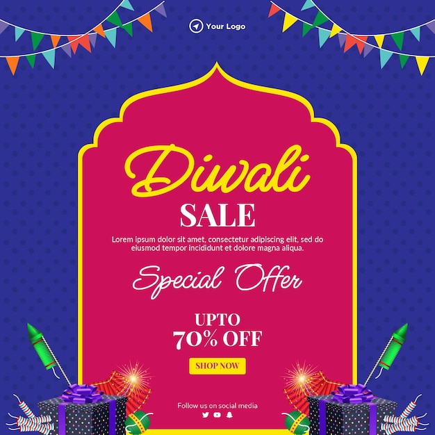 Banner design del modello di offerta speciale di vendita diwali