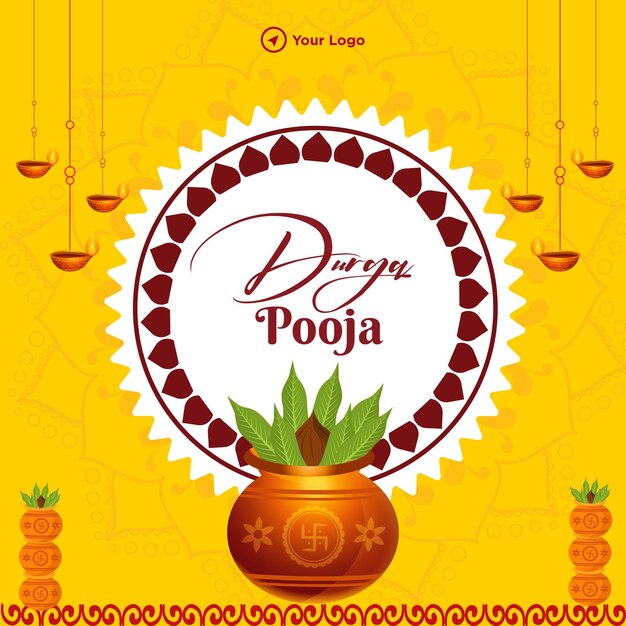 Vector banner design of durga pooja template on yellow background