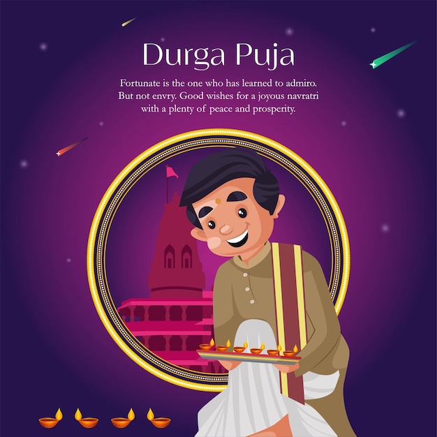 Banner design del modello in stile cartone animato durga puja