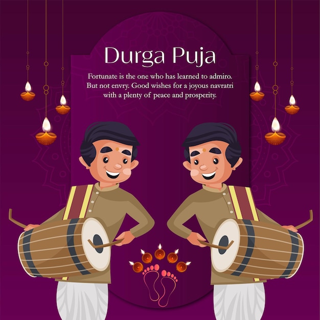 Banner design del modello in stile cartone animato durga puja