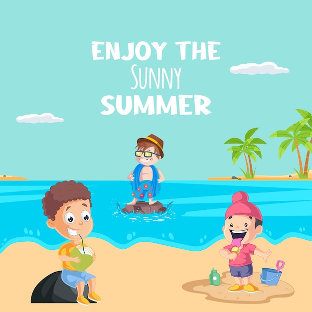 Vector banner design of enjoy the sunny summer template