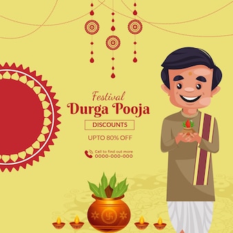 Banner design del modello di sconto festival durga pooja