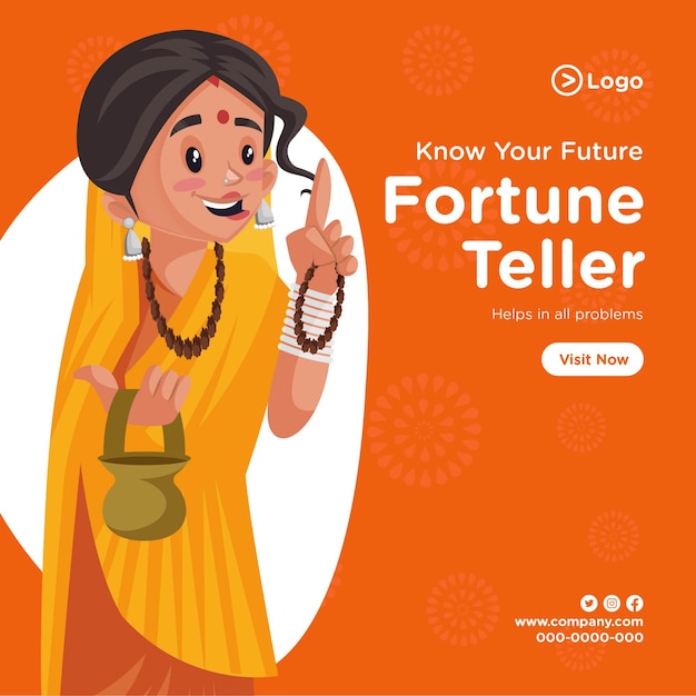 Banner design of fortune teller cartoon style template