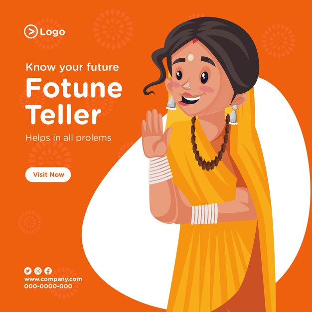 Banner design of fortune teller cartoon style template